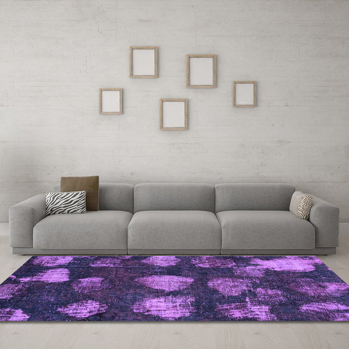 Machine Washable Abstract Purple Modern Area Rugs in a Living Room, wshabs933pur