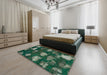 Abstract Deep Teal Green Modern Rug in a Bedroom, abs933