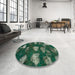 Round Abstract Deep Teal Green Modern Rug in a Office, abs933