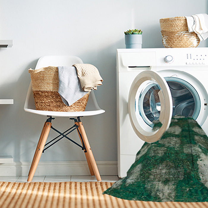 Machine Washable Abstract Deep Teal Green Rug in a Washing Machine, wshabs933