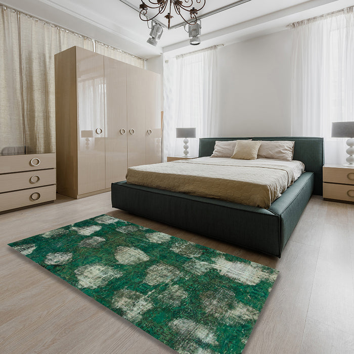 Machine Washable Abstract Deep Teal Green Rug in a Bedroom, wshabs933