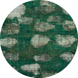 Round Abstract Deep Teal Green Modern Rug, abs933