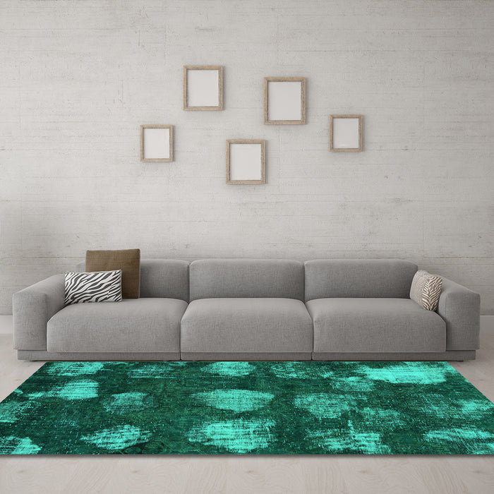 Machine Washable Abstract Turquoise Modern Area Rugs in a Living Room,, wshabs933turq
