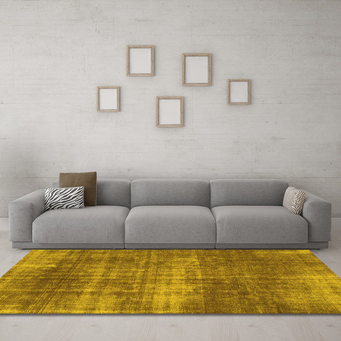 Machine Washable Abstract Yellow Modern Rug in a Living Room, wshabs934yw