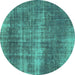 Round Machine Washable Abstract Turquoise Modern Area Rugs, wshabs934turq