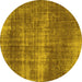 Round Abstract Yellow Modern Rug, abs934yw