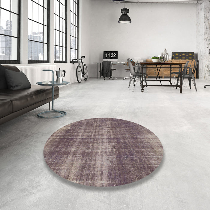 Round Machine Washable Abstract Purple Rug in a Office, wshabs934