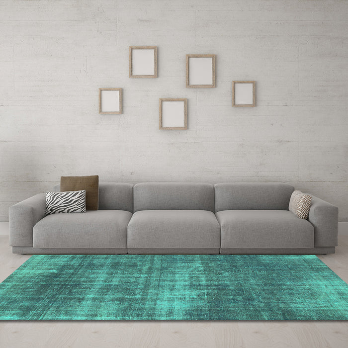 Machine Washable Abstract Turquoise Modern Area Rugs in a Living Room,, wshabs934turq