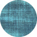 Round Abstract Light Blue Modern Rug, abs934lblu