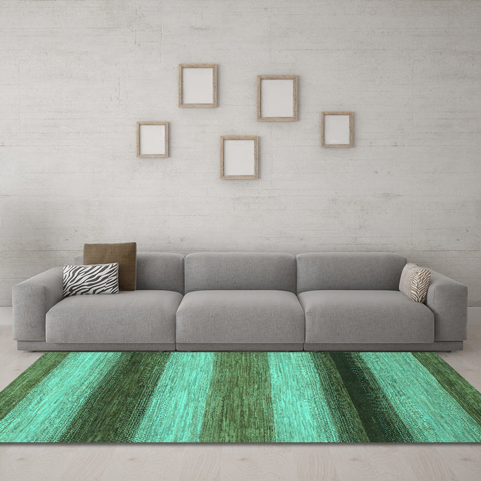 Machine Washable Abstract Turquoise Modern Area Rugs in a Living Room,, wshabs935turq