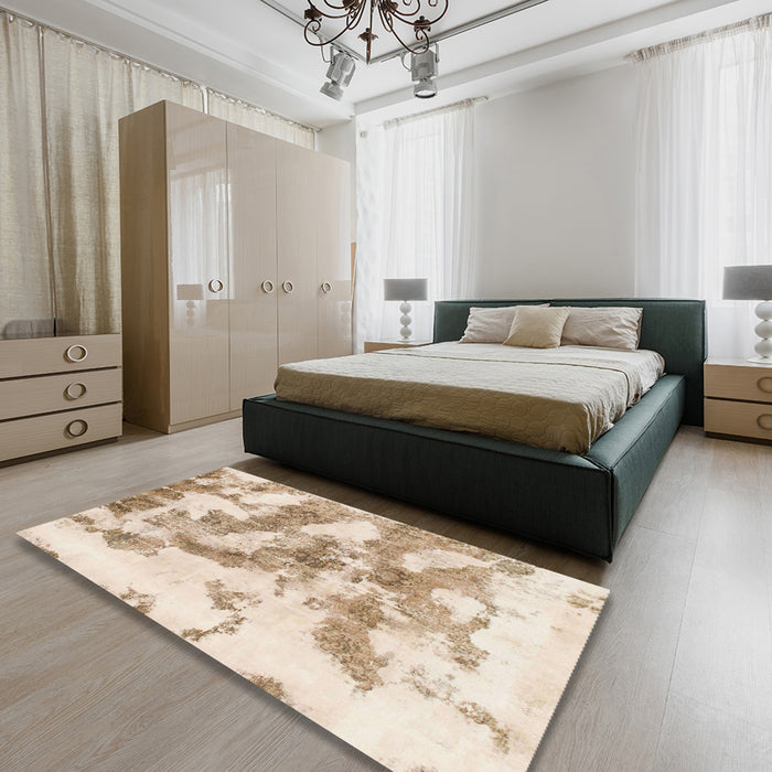 Machine Washable Abstract Light Copper Gold Rug in a Bedroom, wshabs936