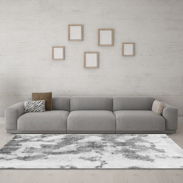 Machine Washable Abstract Gray Modern Rug in a Living Room,, wshabs936gry