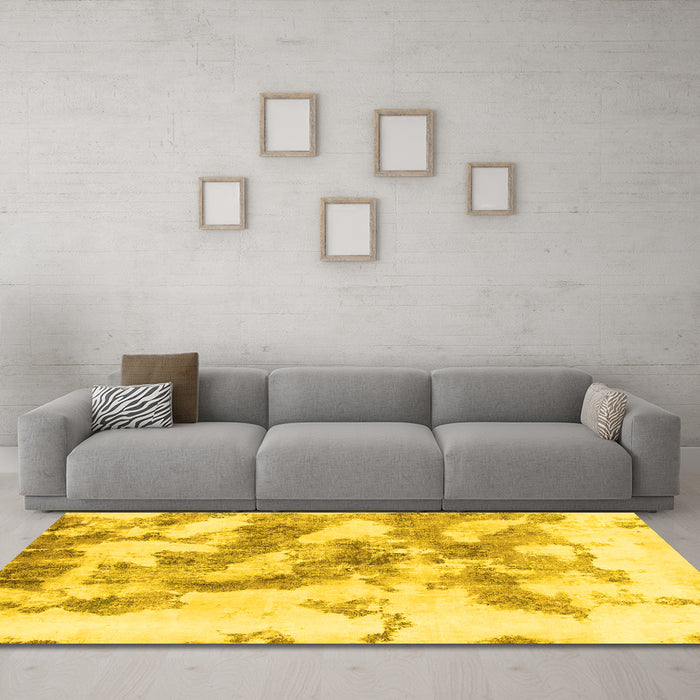 Machine Washable Abstract Yellow Modern Rug in a Living Room, wshabs936yw