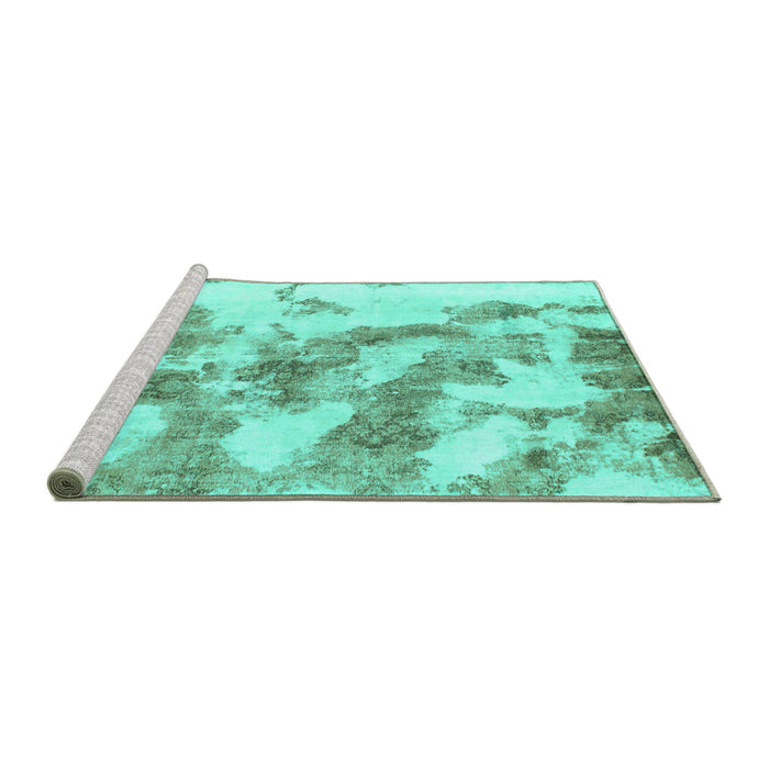 Sideview of Machine Washable Abstract Turquoise Modern Area Rugs, wshabs936turq