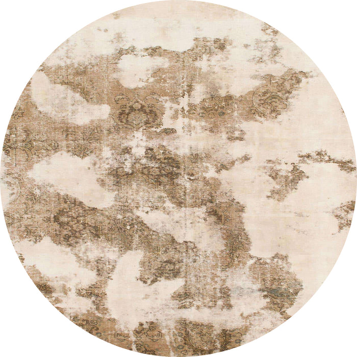 Round Machine Washable Abstract Light Copper Gold Rug, wshabs936