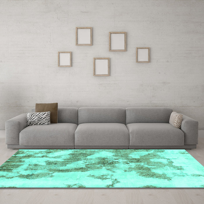 Machine Washable Abstract Turquoise Modern Area Rugs in a Living Room,, wshabs936turq