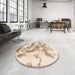 Round Abstract Light Copper Gold Modern Rug in a Office, abs936