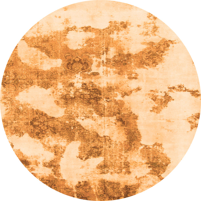 Round Machine Washable Abstract Orange Modern Area Rugs, wshabs936org