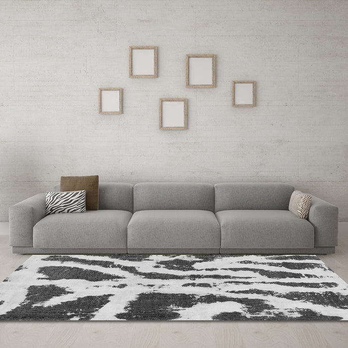 Machine Washable Abstract Gray Modern Rug in a Living Room,, wshabs937gry