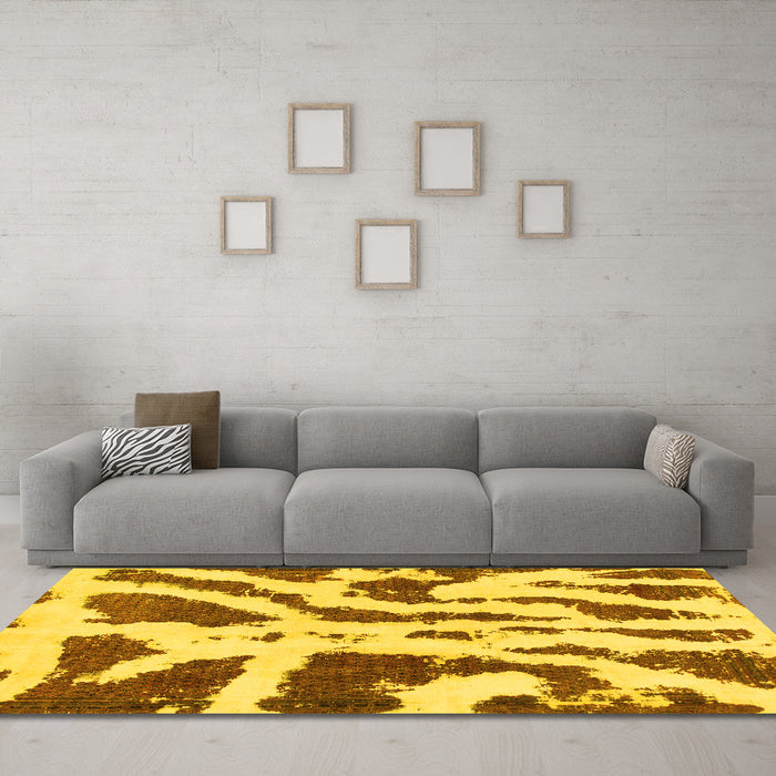 Machine Washable Abstract Yellow Modern Rug in a Living Room, wshabs937yw