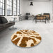 Round Abstract Sun Yellow Modern Rug in a Office, abs937