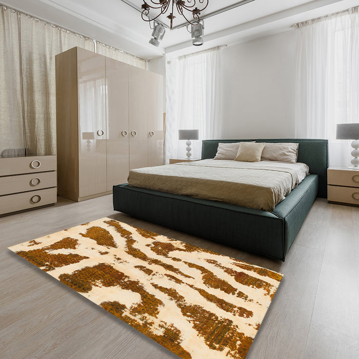 Abstract Sun Yellow Modern Rug in a Bedroom, abs937