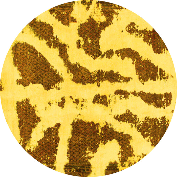 Round Abstract Yellow Modern Rug, abs937yw