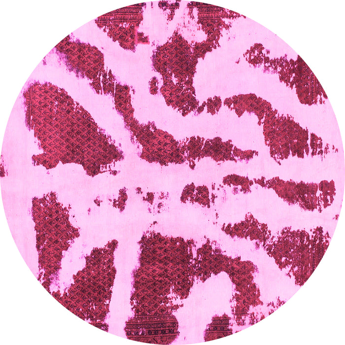 Round Machine Washable Abstract Pink Modern Rug, wshabs937pnk