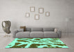 Machine Washable Abstract Turquoise Modern Area Rugs in a Living Room,, wshabs937turq