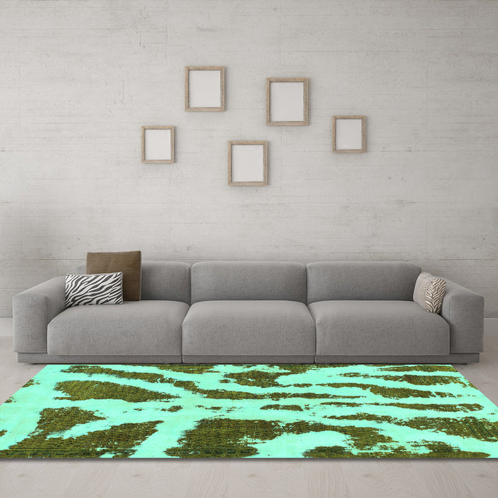 Machine Washable Abstract Turquoise Modern Area Rugs in a Living Room,, wshabs937turq