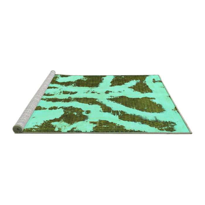 Sideview of Machine Washable Abstract Turquoise Modern Area Rugs, wshabs937turq