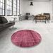 Round Machine Washable Abstract Dark Pink Rug in a Office, wshabs938