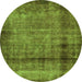 Round Machine Washable Abstract Green Modern Area Rugs, wshabs938grn