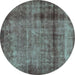 Round Abstract Turquoise Modern Rug, abs938turq