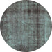 Round Machine Washable Abstract Turquoise Modern Area Rugs, wshabs938turq
