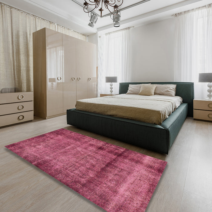 Machine Washable Abstract Dark Pink Rug in a Bedroom, wshabs938