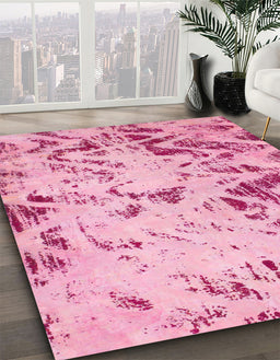 Abstract Pink Modern Rug in Family Room, abs939