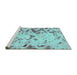 Sideview of Machine Washable Abstract Turquoise Modern Area Rugs, wshabs939turq