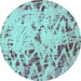 Round Machine Washable Abstract Turquoise Modern Area Rugs, wshabs939turq