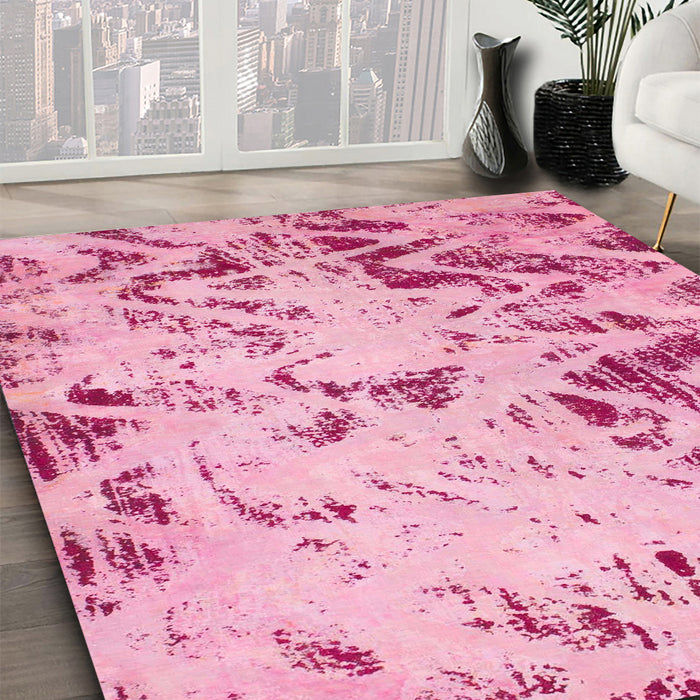 Abstract Pink Modern Rug in Family Room, abs939