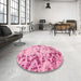 Round Abstract Pink Modern Rug in a Office, abs939