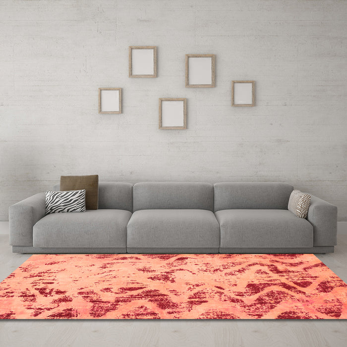 Machine Washable Abstract Orange Modern Area Rugs in a Living Room, wshabs939org