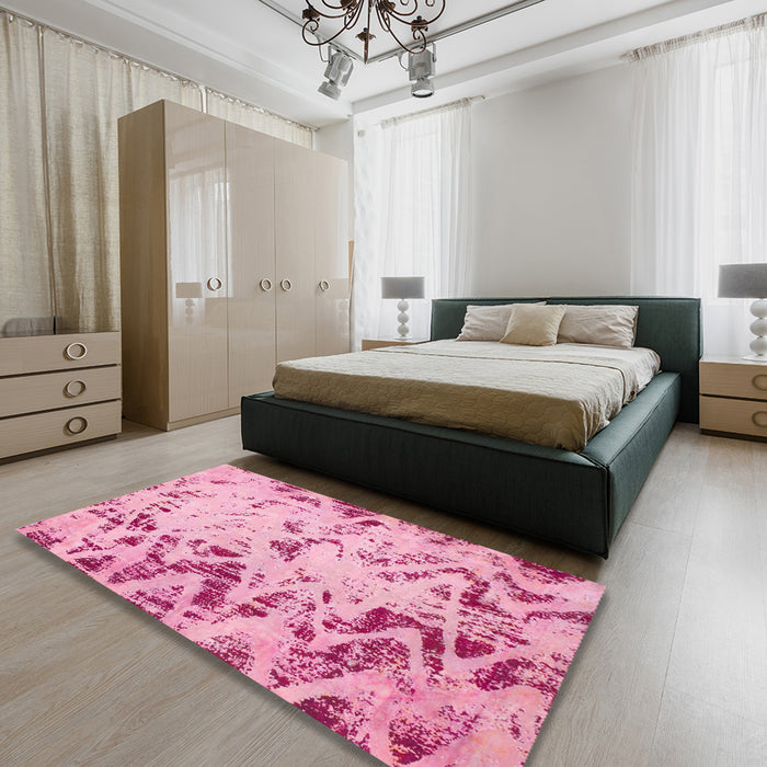 Machine Washable Abstract Pink Rug in a Bedroom, wshabs939