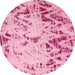 Round Machine Washable Abstract Pink Rug, wshabs939