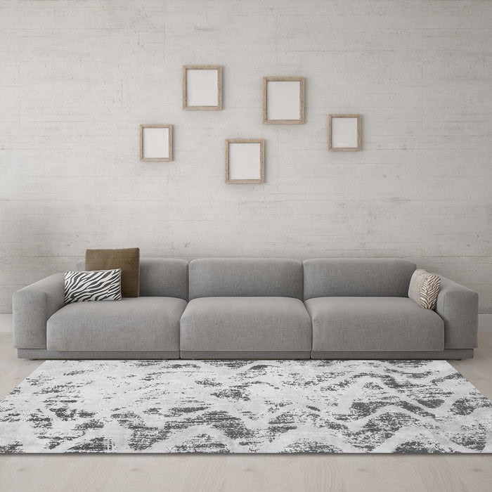 Machine Washable Abstract Gray Modern Rug in a Living Room,, wshabs939gry