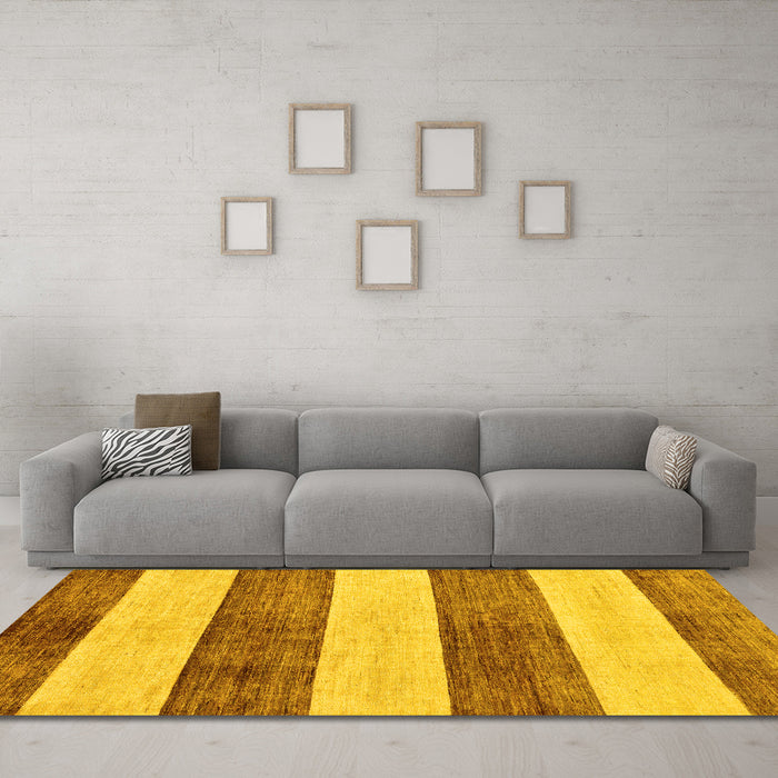 Machine Washable Abstract Yellow Modern Rug in a Living Room, wshabs93yw