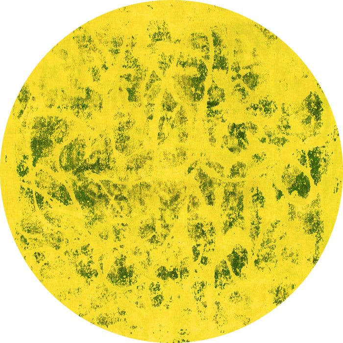 Round Abstract Yellow Modern Rug, abs940yw