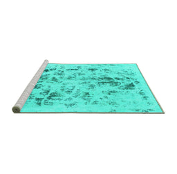 Sideview of Machine Washable Abstract Turquoise Modern Area Rugs, wshabs940turq