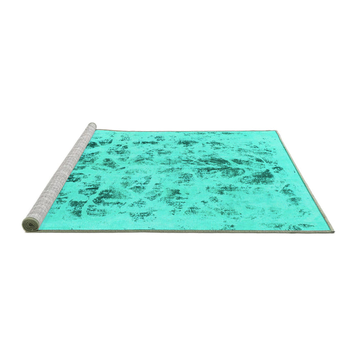 Sideview of Machine Washable Abstract Turquoise Modern Area Rugs, wshabs940turq