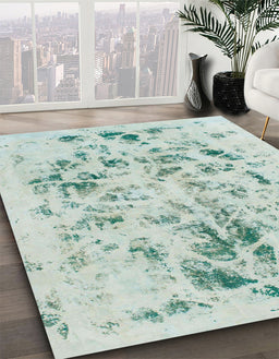 Machine Washable Abstract Magic Mint Green Rug in a Family Room, wshabs940